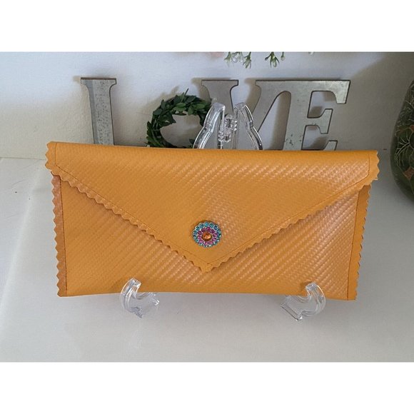 Stash Bag By John Galt Orange Clutch With Rhinestones Magnetic Close NWOT 9"X5" - Picture 12 of 16